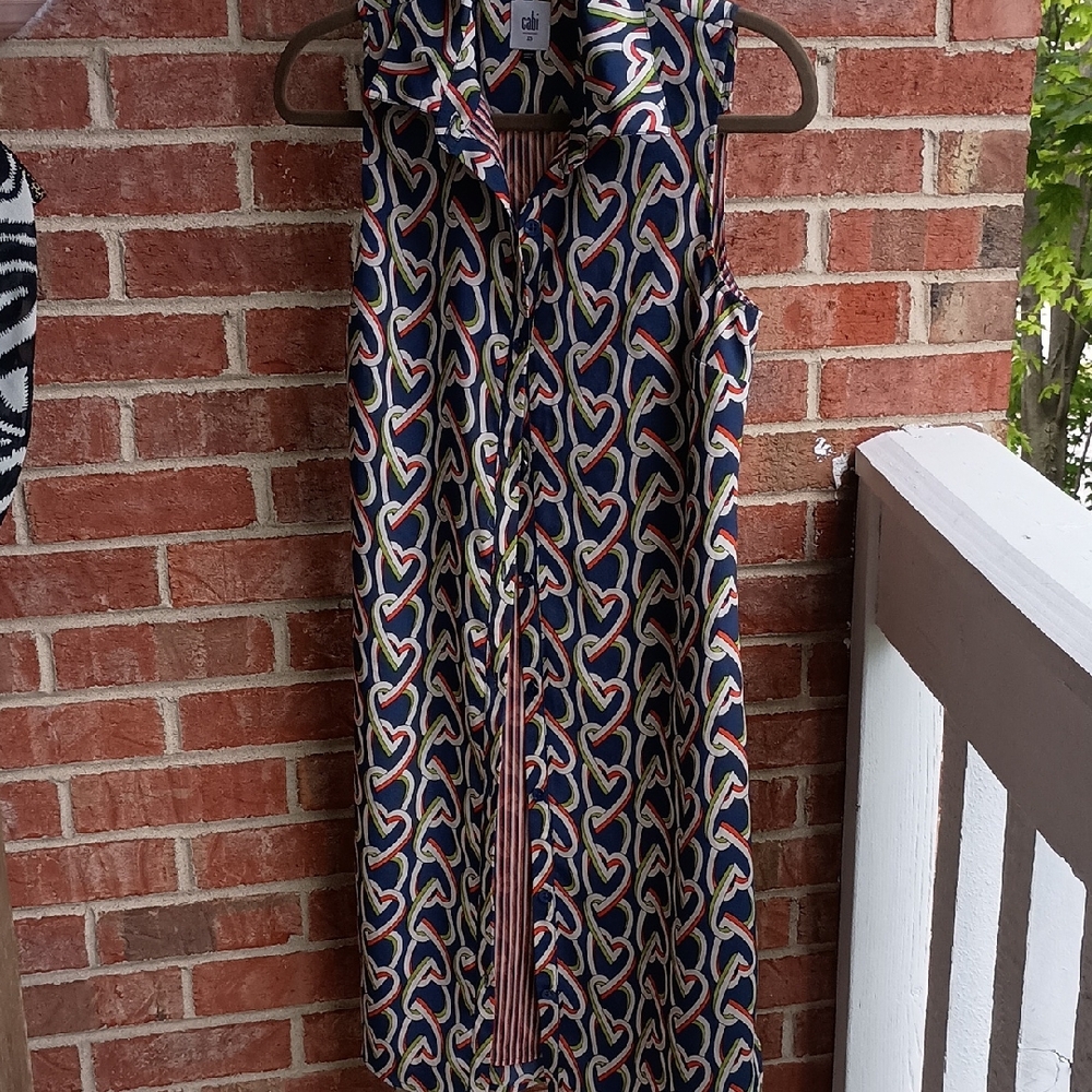 CAbi Black and White Sleeveless Midi Sundress